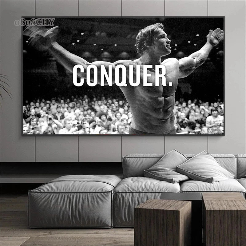 Badminton Poster - เพาะกายที่มีชื่อเสียงภาพตัวละคร Arnold Schwarzenegger ฟิตเนสโปสเตอร์ศิลปะ Wall Art