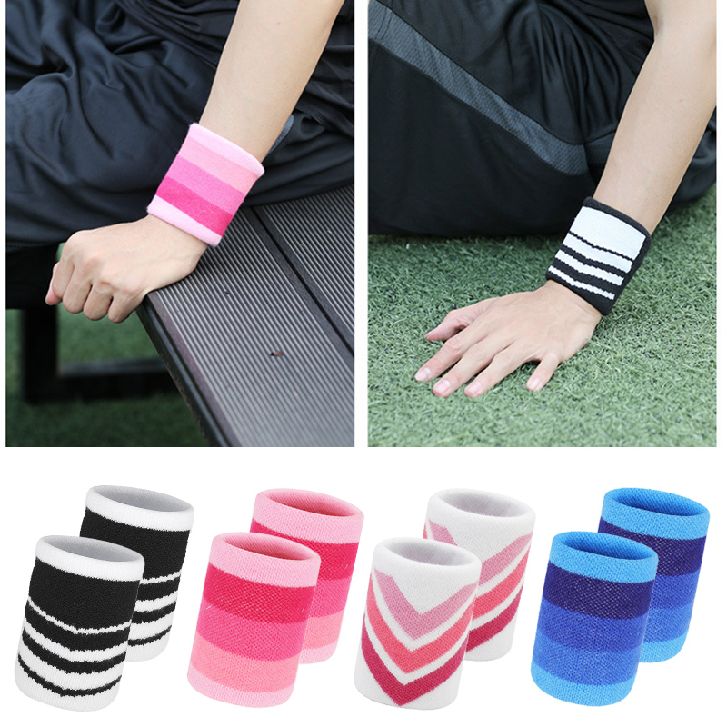Wristband Pair Sweat - สายรัดข้อมือเพื่อความปลอดภัยสำหรับเล่นกีฬาของเด็กผู้ใหญ่ผ้าฝ้ายโพลีเอสเตอร์สีสันสดใส1คู่อุปกรณ์ป้องกันข้อมือเข้ายิมวิ่ง