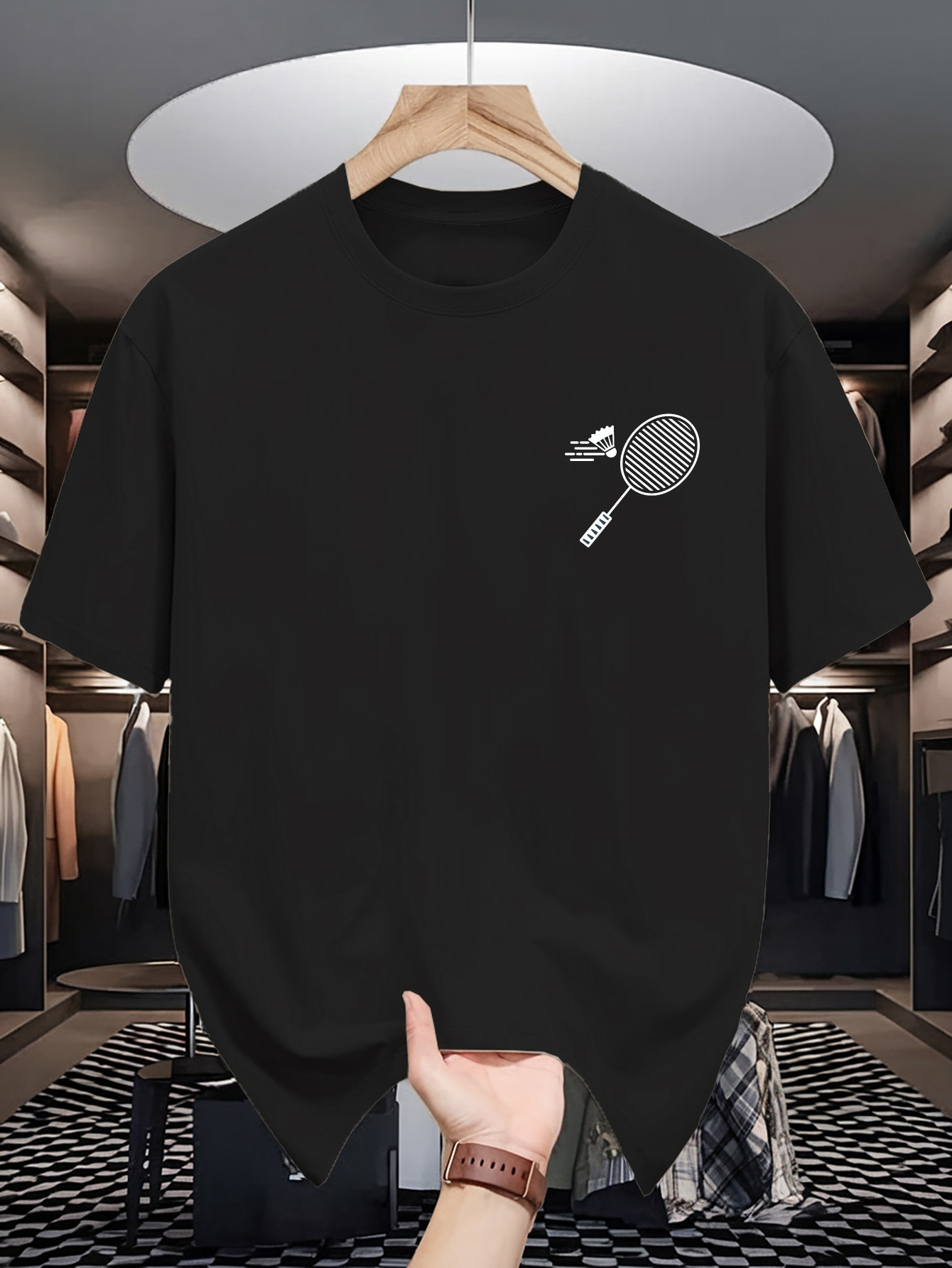 Badminton Emoji - เสื้อยืดคอกลมผู้ชาย ลายกราฟิกไม้แบดมินตันและลูกขนไก่ แขนสั้น ผ้าฝ้ายลำลอง สำหรับคนรักกีฬา ใส่ได้ทุกวัน