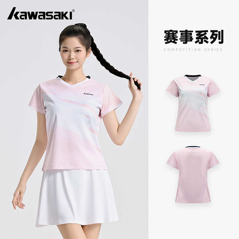 Badminton Wallpaper - เสื้อแบดมินตันผู้หญิงของแท้จากคาวาซากิ เสื้อกีฬาระบายอากาศได้ดี ซับเหงื่อ เสื้อยืดแบดมินตันฤดูร้อน เสื้อยืดออกกำลังกายสำหรับทีมวิ่ง