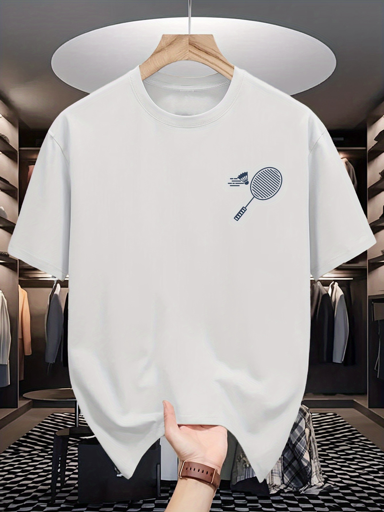 เสื้อยืดคอกลมผู้ชาย ลายกราฟิกไ - Badminton Emoji บทวิจารณ์และราคา